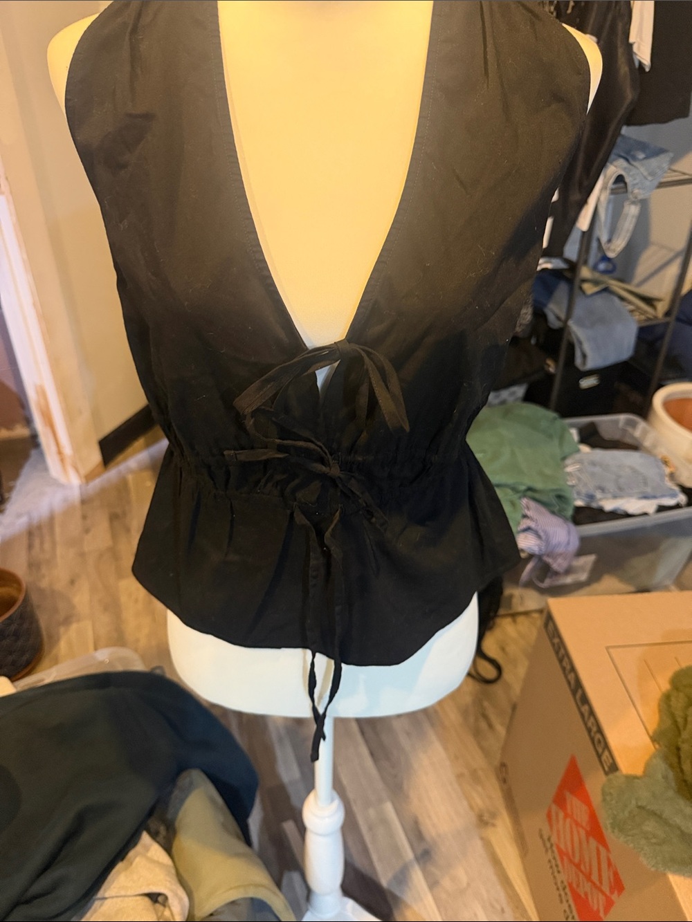 Express Black Deep V Tie-Front Tank Top